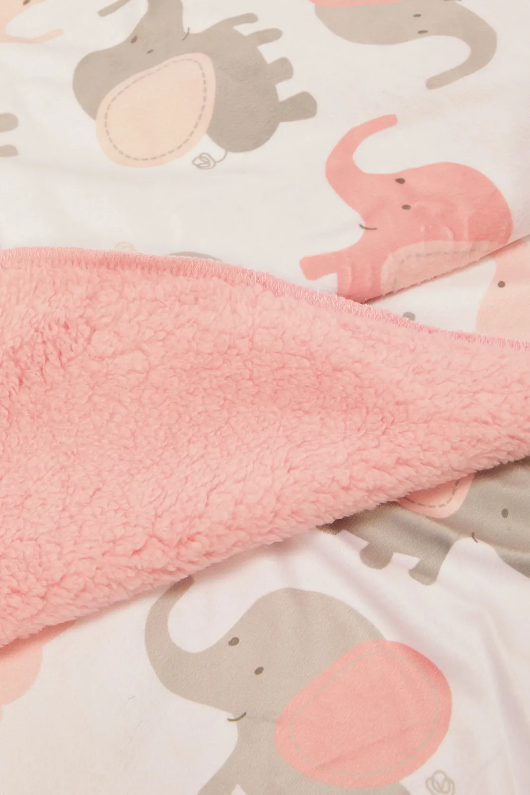 Pink Allover Elephant Print Fleece Sherpa Blanket