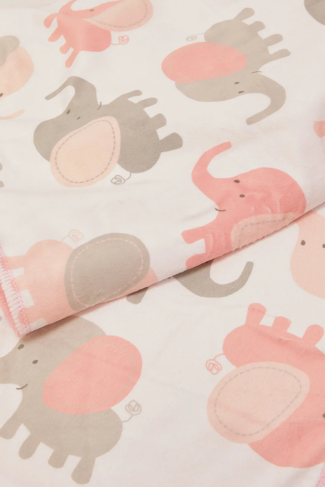 Pink Allover Elephant Print Fleece Sherpa Blanket