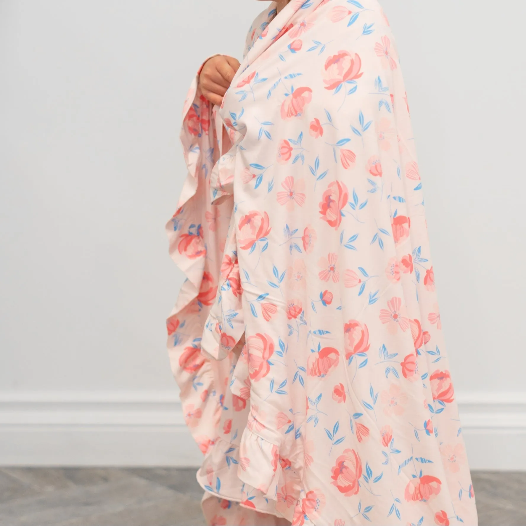 Pink Floral Ruffle Blanket