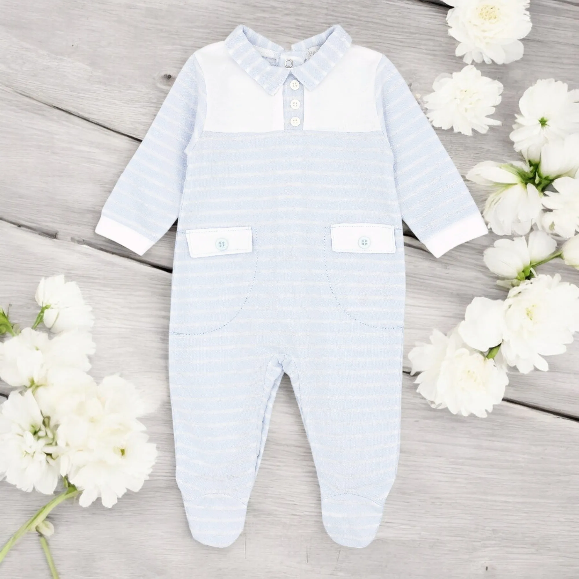 "Larry" Blue & White Stripe Sleepsuit