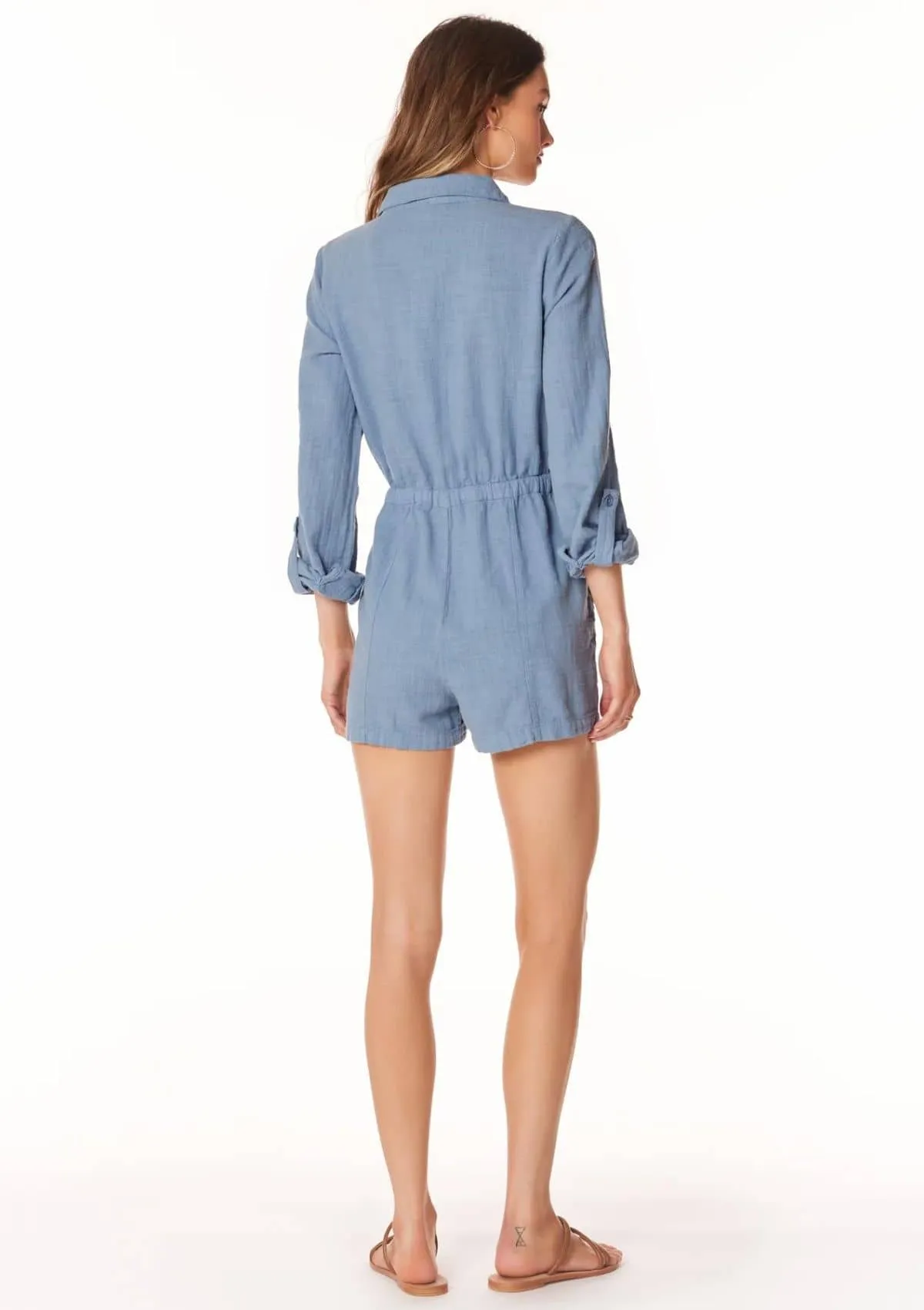 Rolled Sleeve Pocket Romper - River