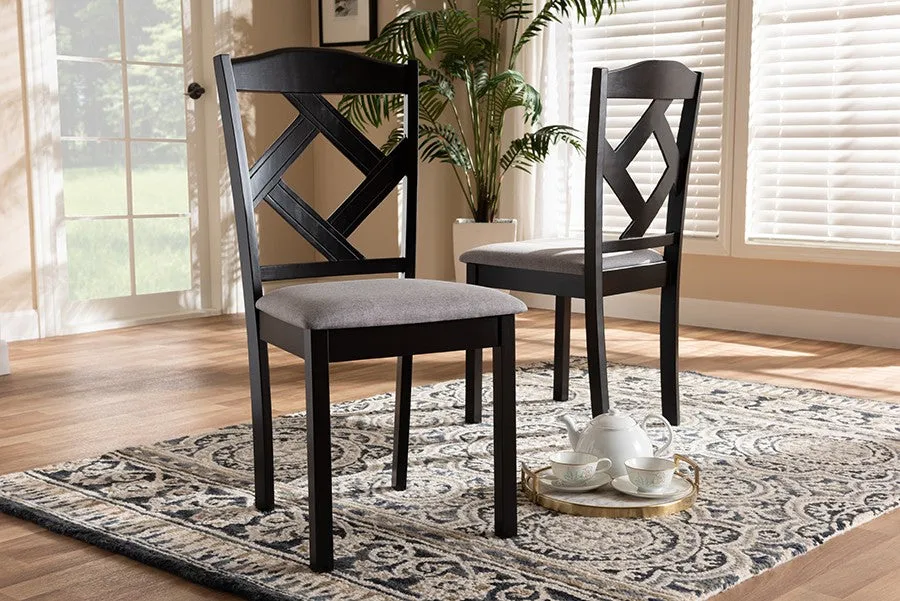 Ruth Grey Fabric Upholstered and Espresso Brown Finished Dining Chair - 2pcs