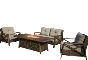 Seasonal Trends MS22002 Yukon Deep Seating Fire Pit Set with 72 in Table, Aluminum Frames with Woven Wicker :SET: QUANTITY: 1
