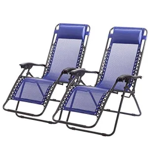 Set of 2 Zero Gravity Chairs Lounge Patio Chairs Outdoor Yard Beach (Blue)