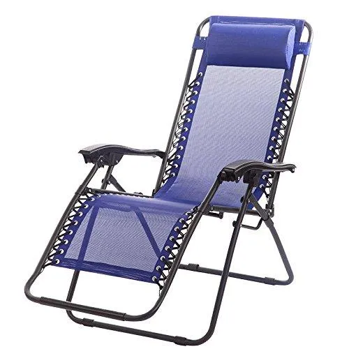 Set of 2 Zero Gravity Chairs Lounge Patio Chairs Outdoor Yard Beach (Blue)