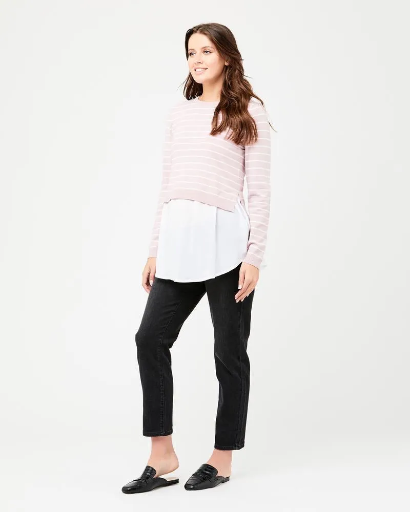 'Sia' Nursing Knit - Dusty Pink / White