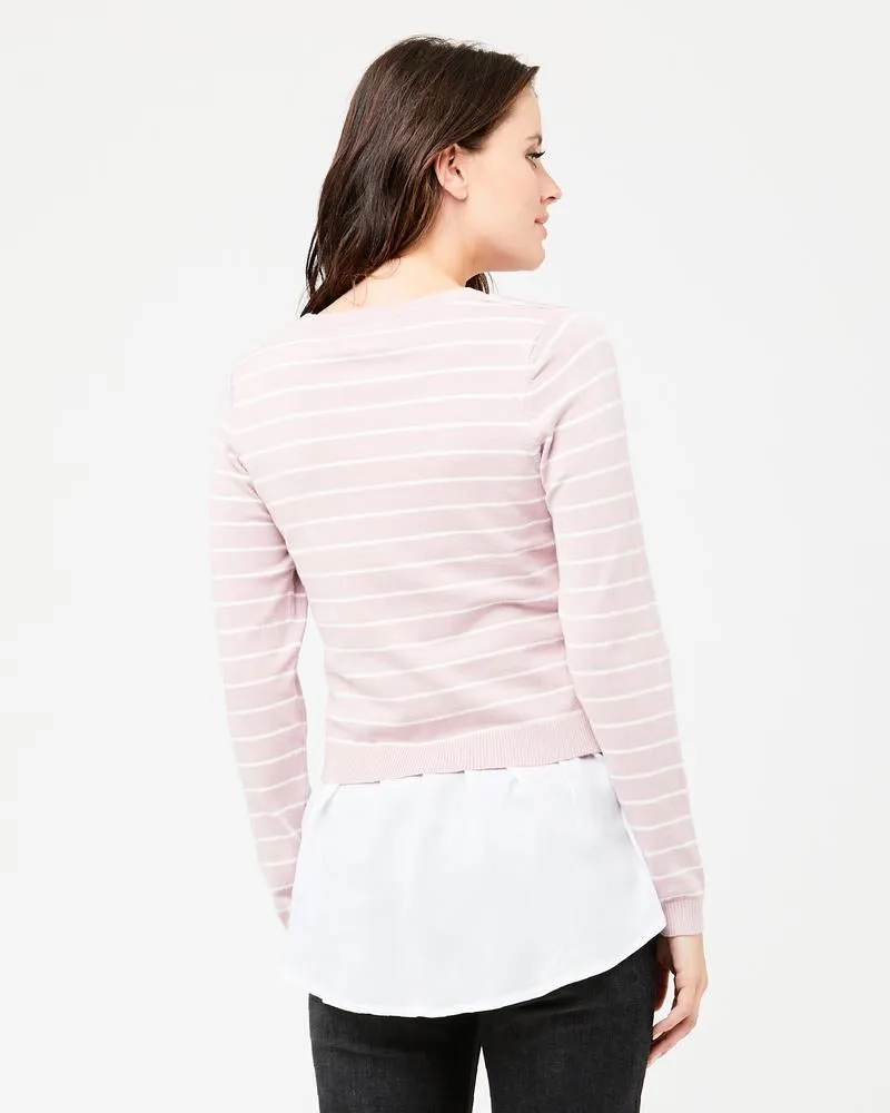 'Sia' Nursing Knit - Dusty Pink / White