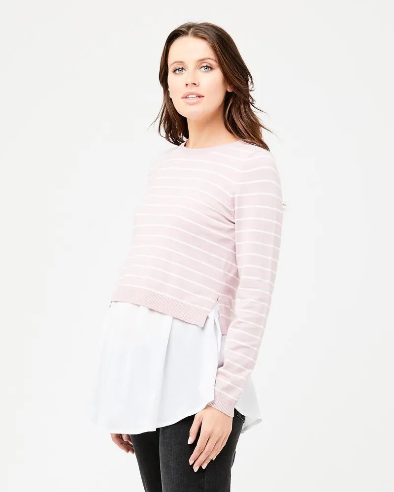 'Sia' Nursing Knit - Dusty Pink / White