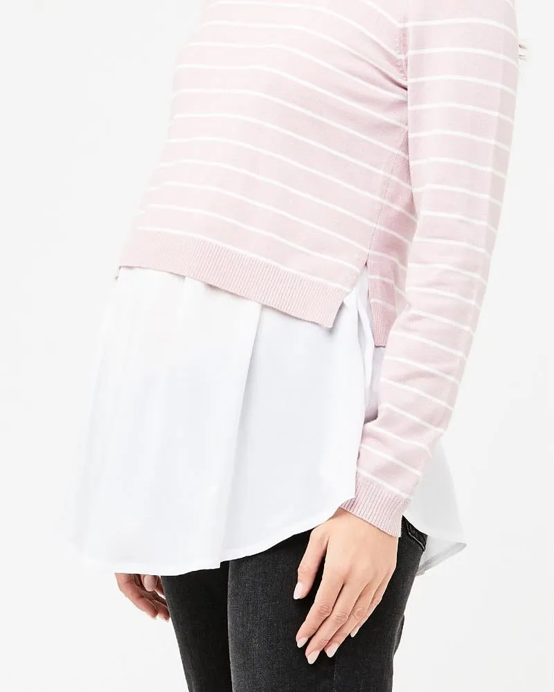 'Sia' Nursing Knit - Dusty Pink / White