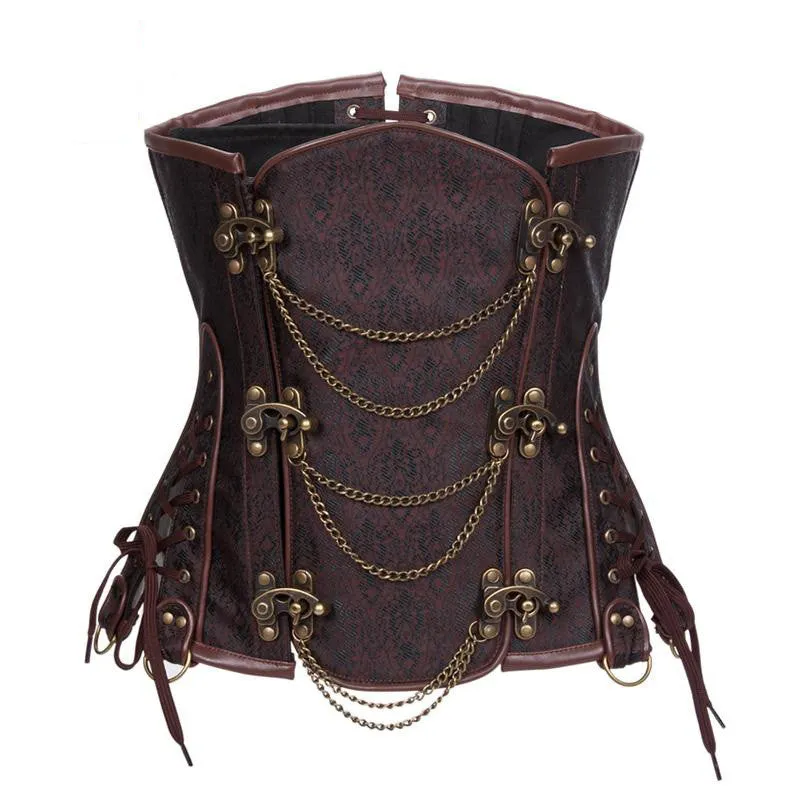 Steampunk Chain Lace Embroidered Waist Cincher Underbust Corset