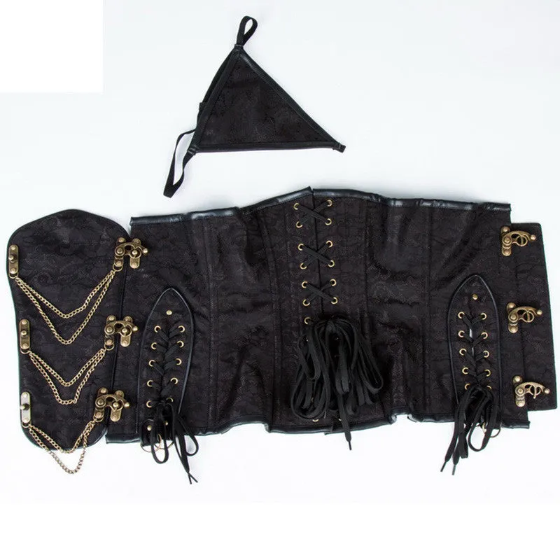 Steampunk Chain Lace Embroidered Waist Cincher Underbust Corset
