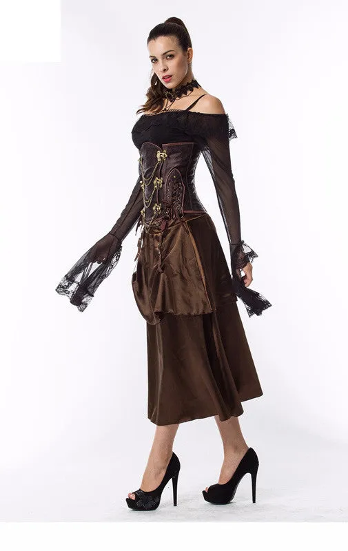 Steampunk Chain Lace Embroidered Waist Cincher Underbust Corset