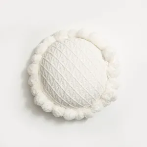 Sunflower Round Knitted Cushion | White
