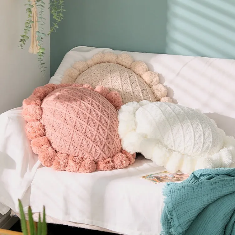 Sunflower Round Knitted Cushion | White