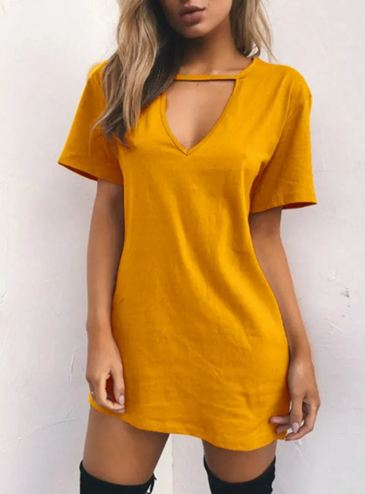 V Neck Cotton Summer Dresses Female Solid Casual Loose Dress