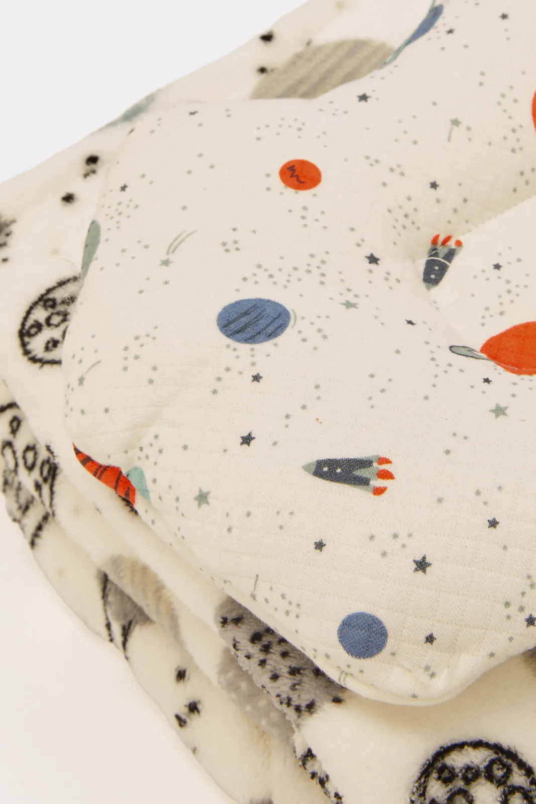 White Space Galaxy Allover Print Blanket With Pillow (2 Piece)