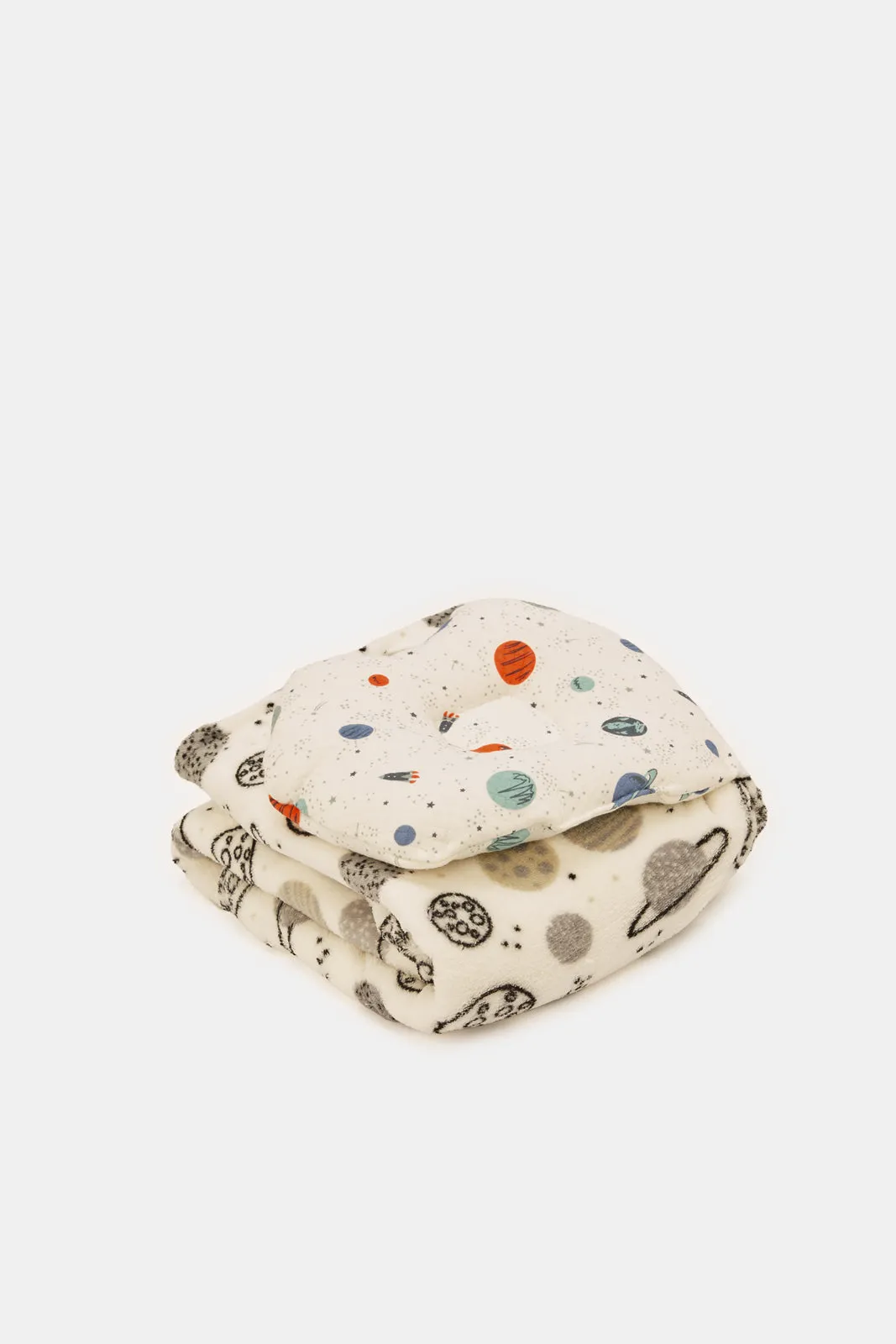 White Space Galaxy Allover Print Blanket With Pillow (2 Piece)