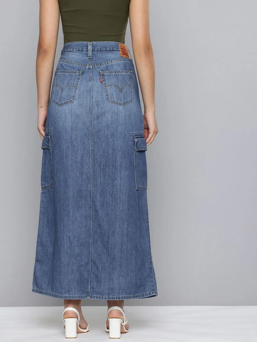 Women's Mid Rise Blue Solid Skirt