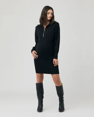 Zip Up Knit Dress Black