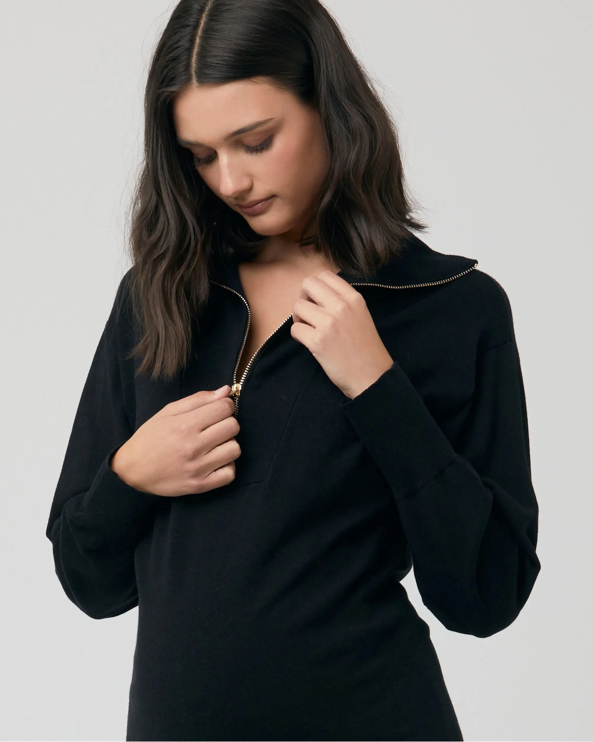 Zip Up Knit Dress Black