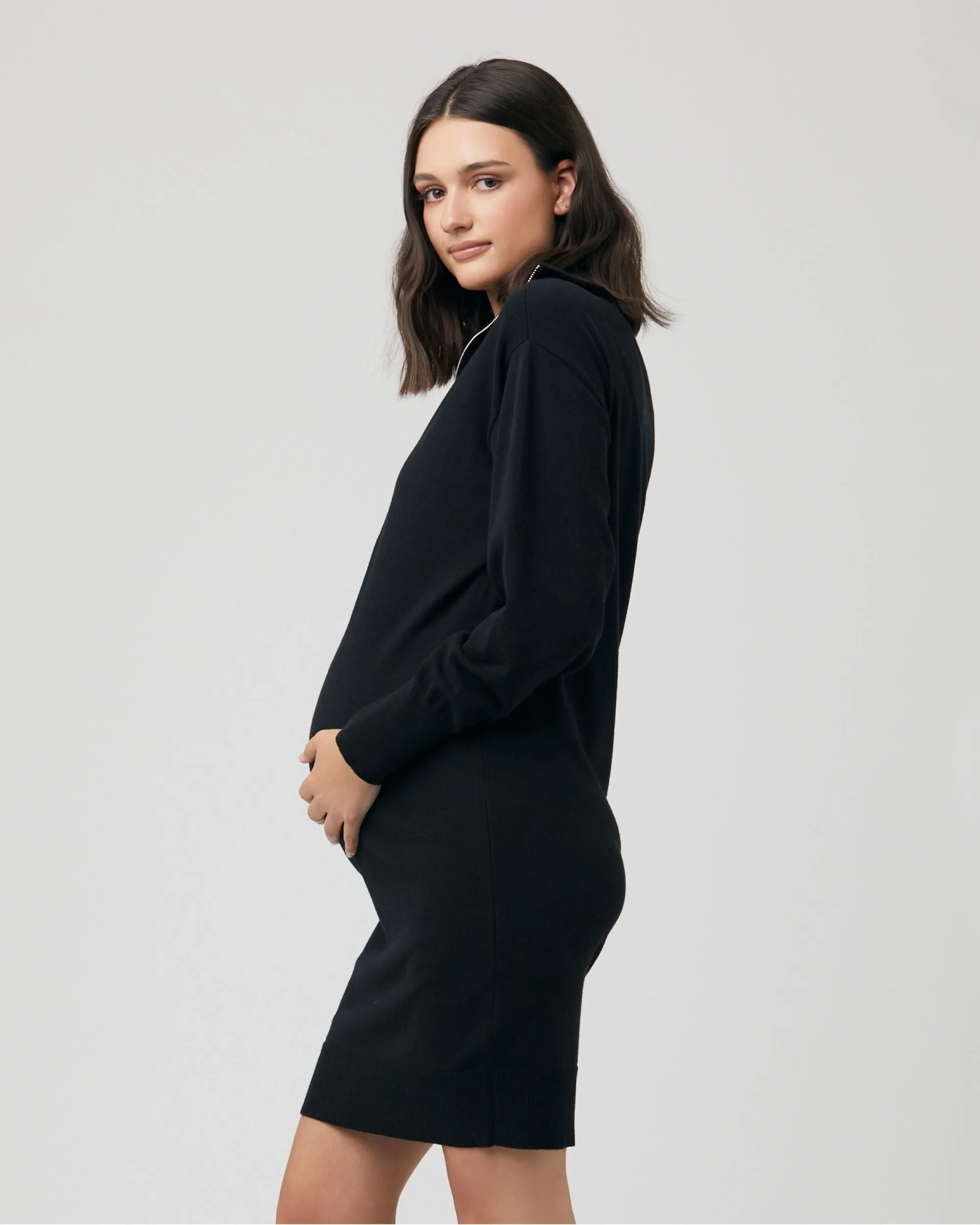 Zip Up Knit Dress Black