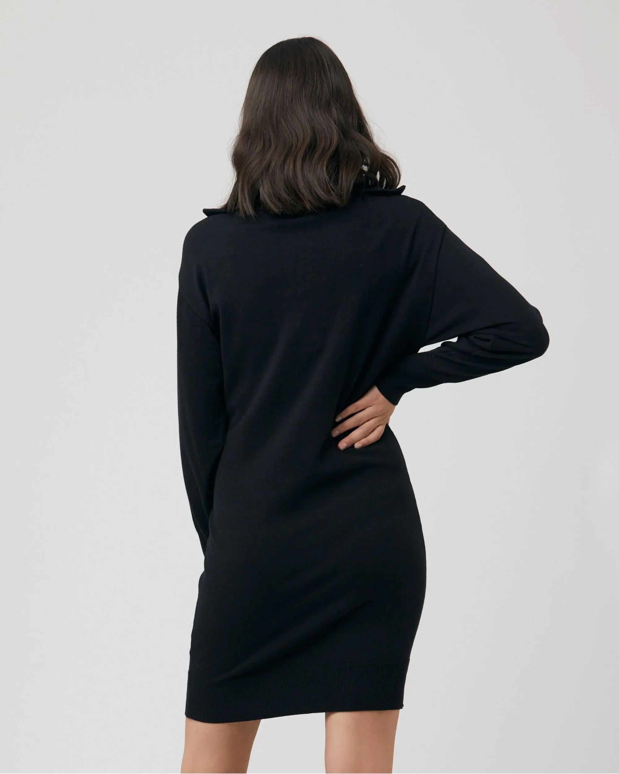 Zip Up Knit Dress Black