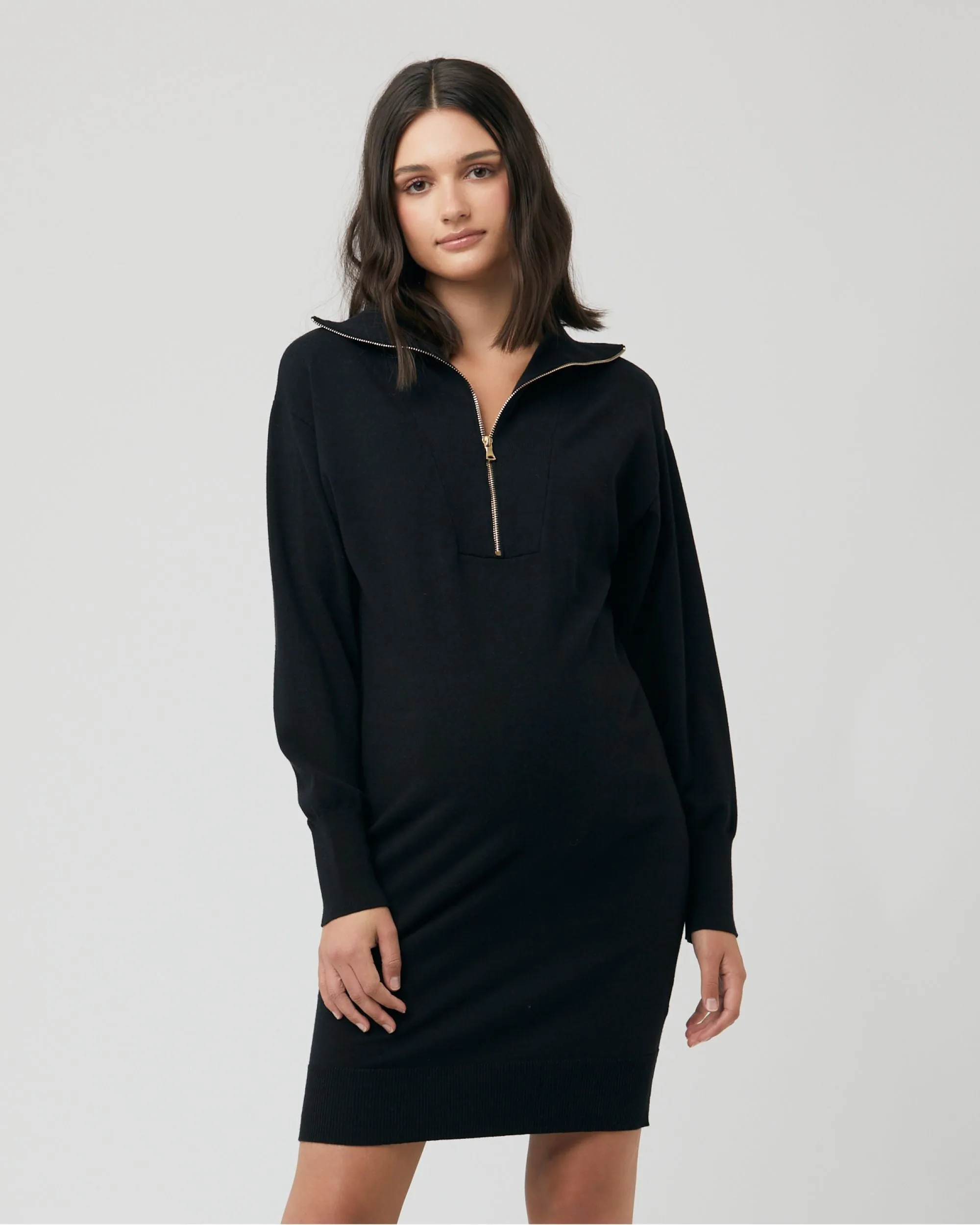 Zip Up Knit Dress Black